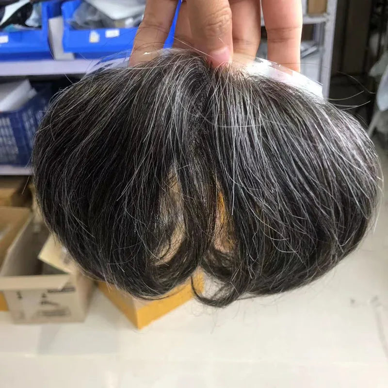 Human Remy Hair 2x16cm Hair Piece Topper Poly Thin Skin Forehead Toupee for Men Toupee Pu Hairpiece Hair Replacement System