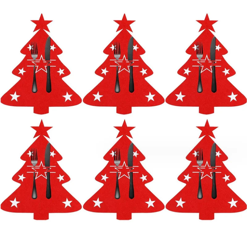 Christmas Tree Silverware Holders Exquisite Xmas Party Dinner Table Decorations Unique Cutlery Forks Holder Organizer