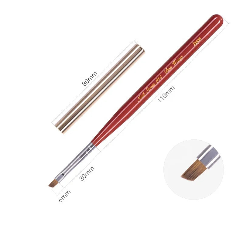 High Quality Red Resin Handle Mini Angular Brush with Soft PA Nylon Hair One Stroke Brush by Nail Brush Manufacturer BW22-815