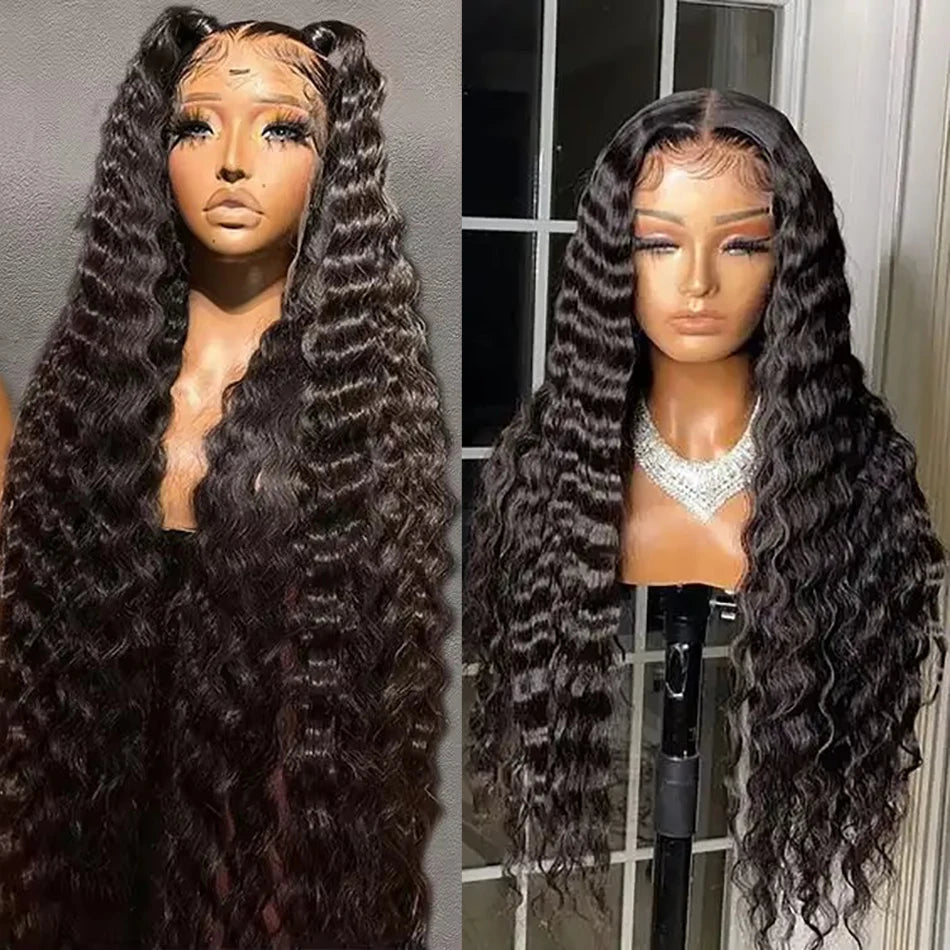 HD Lace Front Wigs with Pre-Pluck Closure Glueless Brazilian Hair Long Deep Wave Transparent for Lace Frontal Wigs
