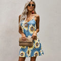 Ladies Floral Print Dress Women's Summer Leopard Print V-neck Skirt Sleeveless Loose Dress