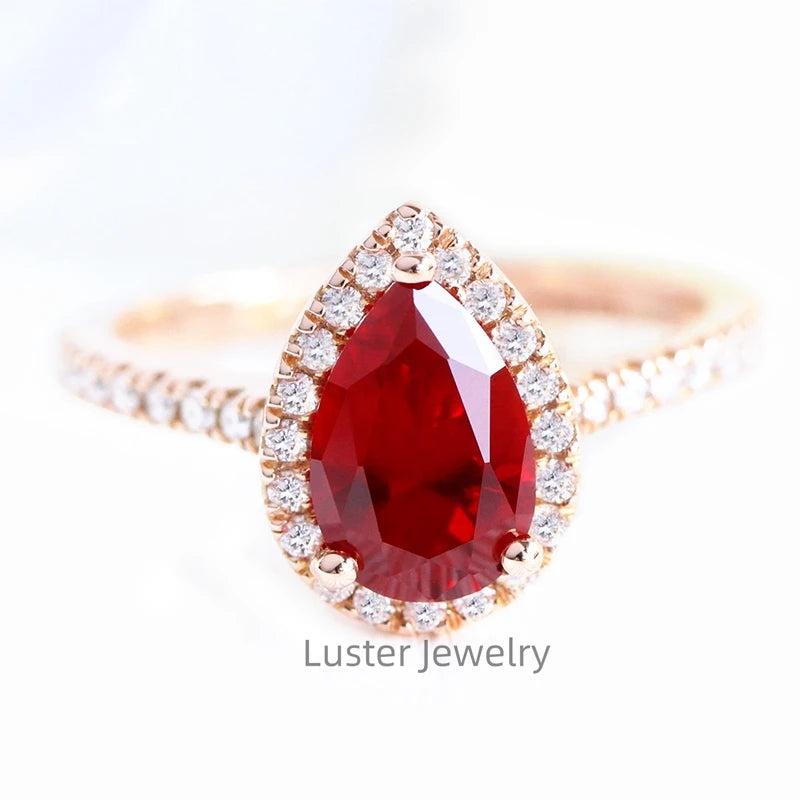 Luster Jewellery 10/14k S925 Ring Sterling Silver Ruby Women Moissanite Ring 18k Gold