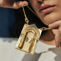 In Stock Vintage Element Tarot Card Inspired Gold-Plated Brass Pendant Open Close Butterfly Door Design Diamond Inlay Rebirth
