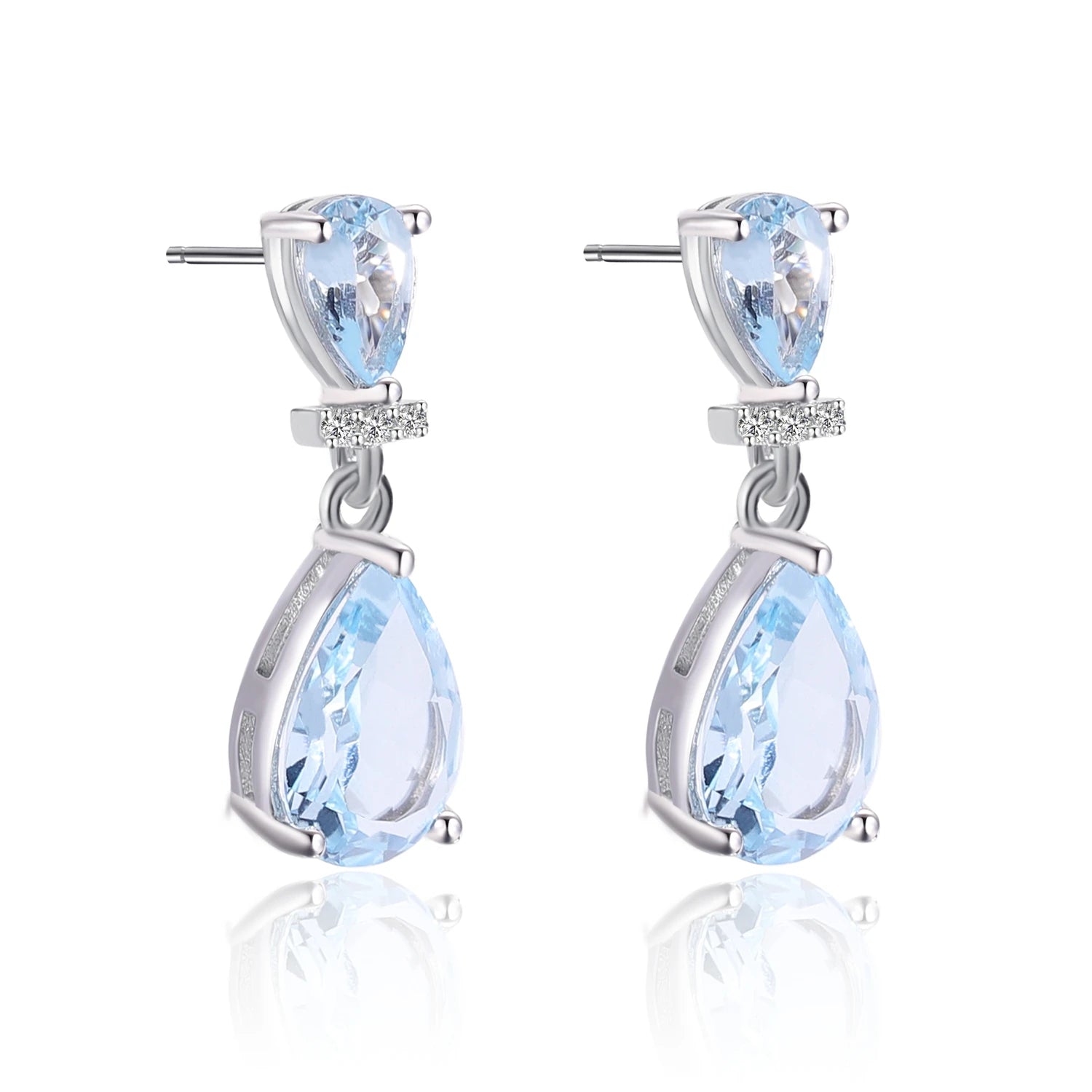 C7788 Abiding Jewelry Custom Earring Wholesale 925 Sterling Silver Natural Sky Blue Topaz Gemstone Stud Drop Earrings