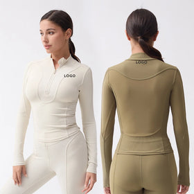 XW-9058 New Breathable Lightweight Quick Dry Long Sleeve Gym Yoga Sport Running Jacket Ribs Zipper Fit Soft Nylon Women's