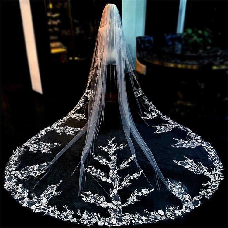 European Style Long Lace Trailing Bridal Veil Large Veil Wedding Accessories Cathedral Veil
