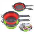 HelloWorld Creative Kitchen Accessories Fruit Washing Filter Round Silicone Drain Basket Folding Drain Basket with Handle