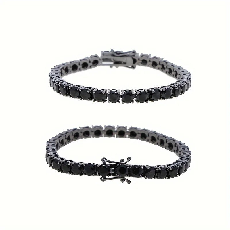 USA Warehouse Black Tennis Chain 4mm Men Women Sparkling Jewelry Round Diamond Cubic Zirconia CZ 14K Gold Plated Tennis Bracelet