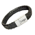 Real U Jewelry Custom Fashion Accessory Woven Black Genuine Leather Steel Bracelet Geometric Shape Engravable Bracelet for Men