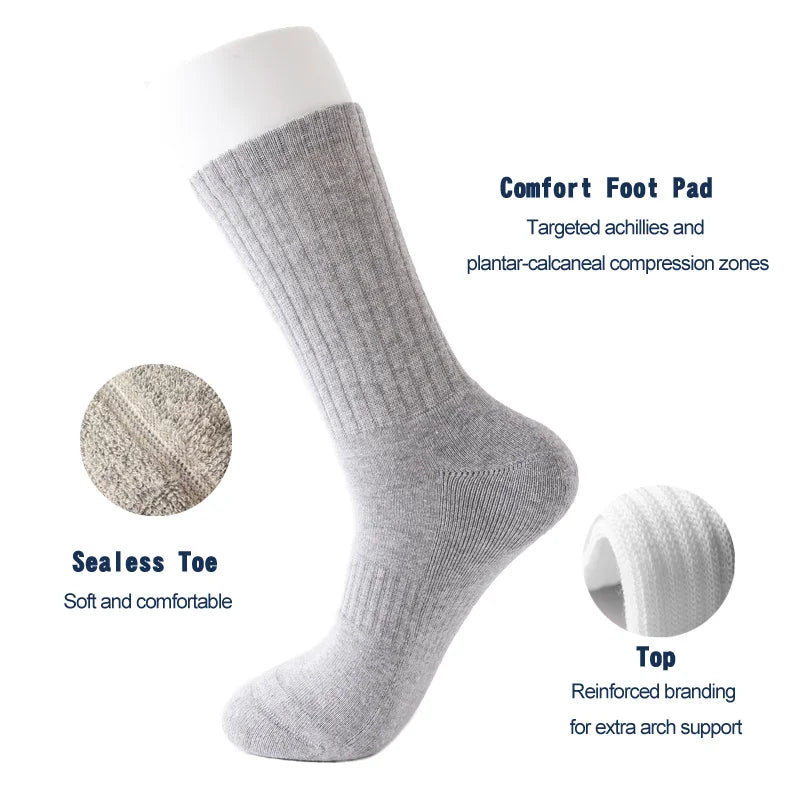 Wholesale Pure Black Seamless Crew Sports Terry Socks Breathable Organic Bamboo Cotton Business Style Compression Solid Design
