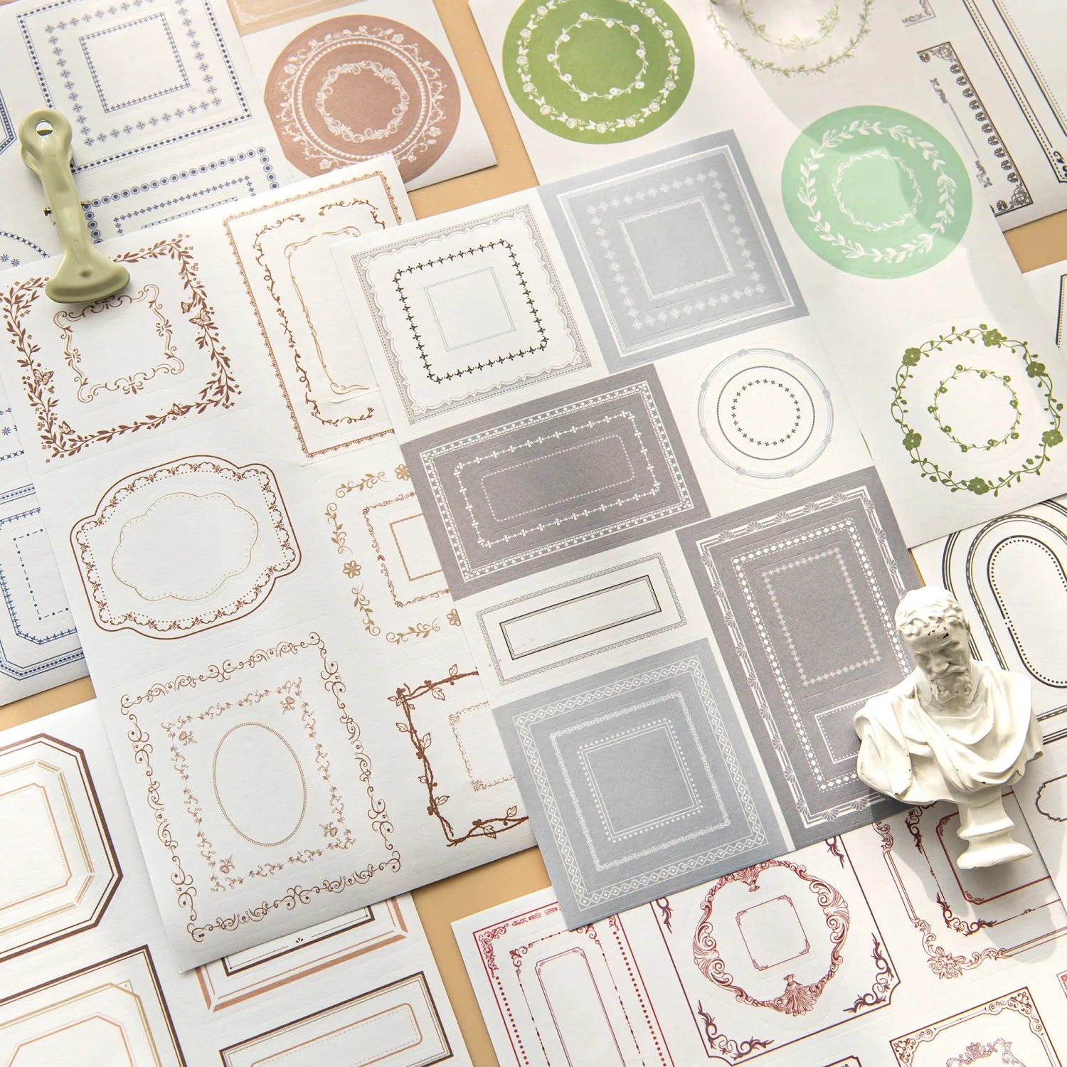 Echoes of Time Series Retro Border Handbook Decorative Stickers 3 Sheets per Pack Vintage Design