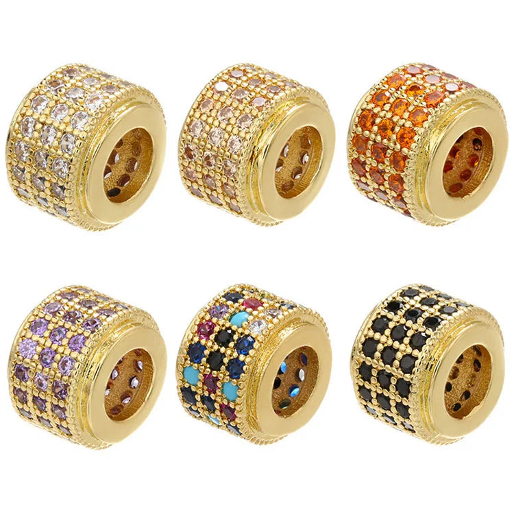 CZ6699 Big Hole Black 18k Gold Silver Plated Thiny Cubic Zirconia Micro CZ Pave Spacer BeadsDiamond Pave Rondelle Spacers