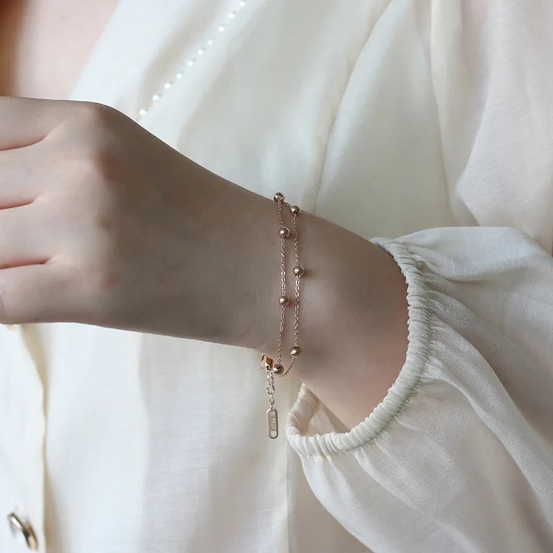 Moge Jewelry Bileklik Classic Sample Designer Layered Rose Gold 4mm Beaded Ball Chain Woman Bracelet Stainless Steel Jewelry