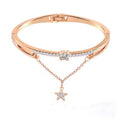 Fashion Jewelry Women Alloy Open Bracelet Silver Wedding Gift Five-Pointed Star Double Layer Chain Charm Bangle With Zircon