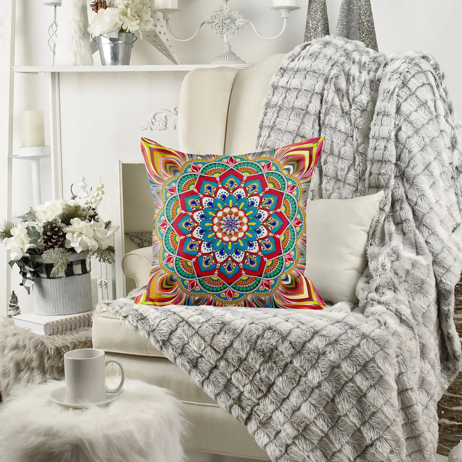 New Mandala Diy Diamond Painting Woven 100% Polyester Pillow Cushion Cover Kit Christmas Replacement Sofa Pillow Case Mosaic