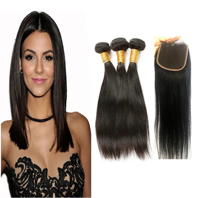 Order Now ! European Straight Hair Extensions Human Hair Bundles with Closure Set Aligned Cuticle Virgin Hair Wholesale Vendors