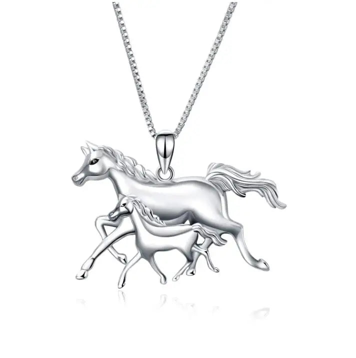 Lucky Equestrian Jewelry 925 Sterling Silver Two Horse Pendant Necklace for Women