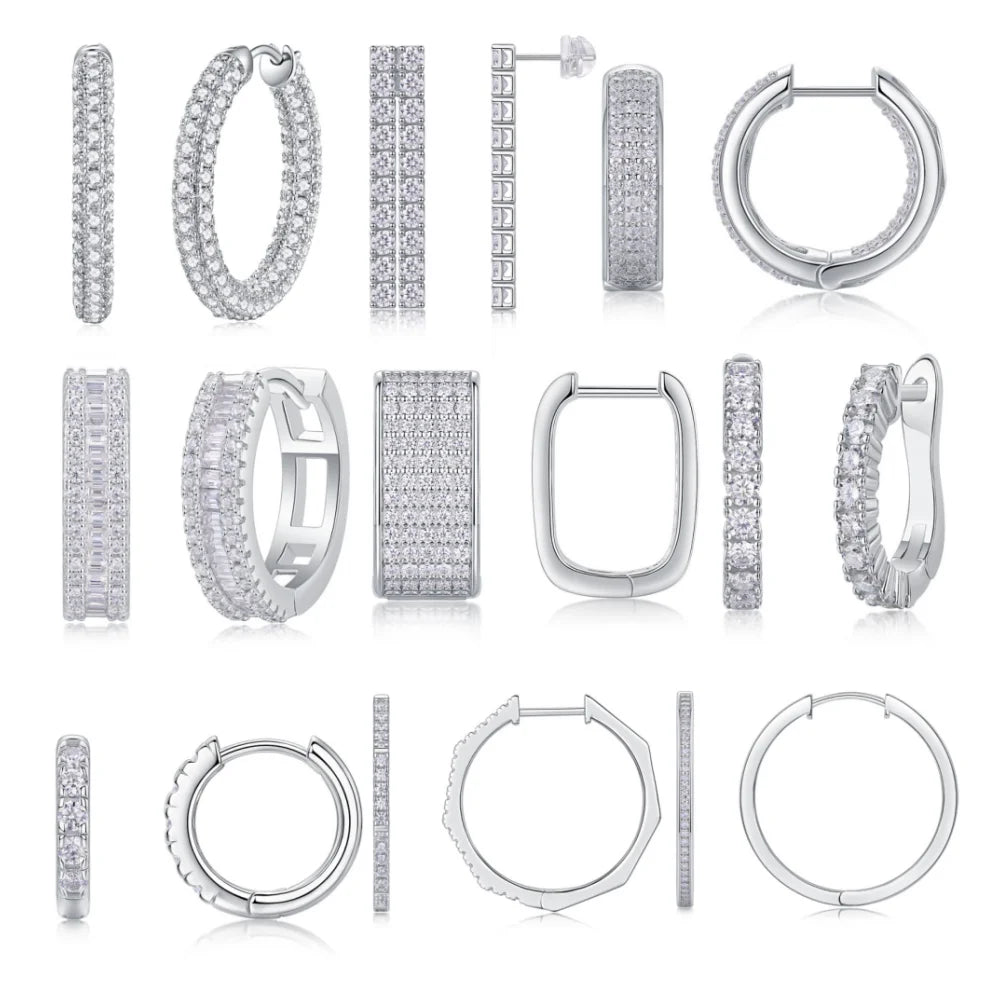 Custom Sterling Silver 18K Plated Jewelry Women Diamond Moissanite Small and Big Cuff Hoop Huggies Earrings