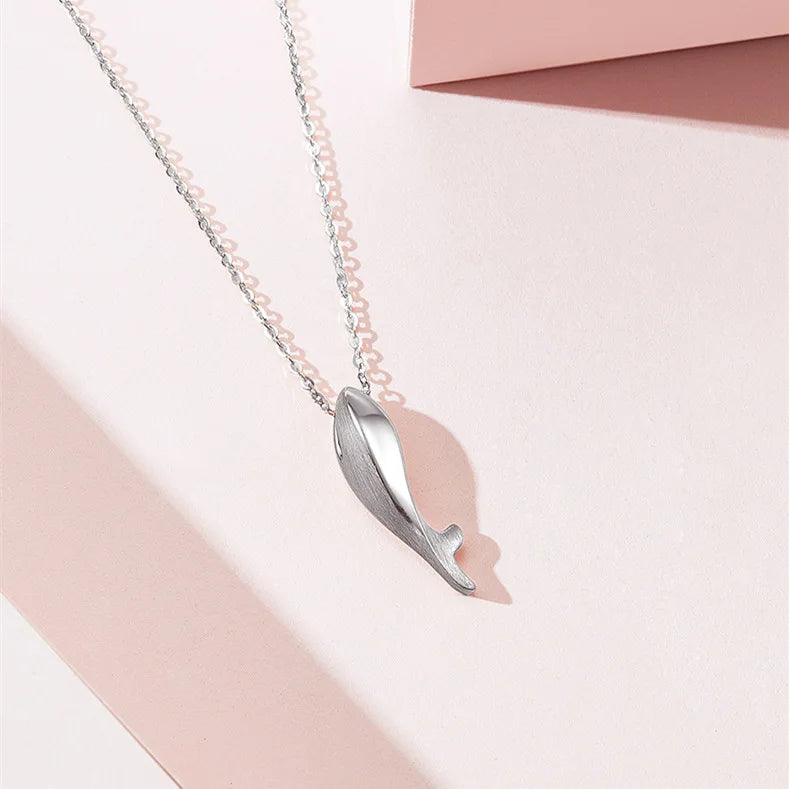 Creative Simple INS Gold Plating Pure 925 Sterling Silver Cute Animal Fish Pendant Necklace for Women Girls