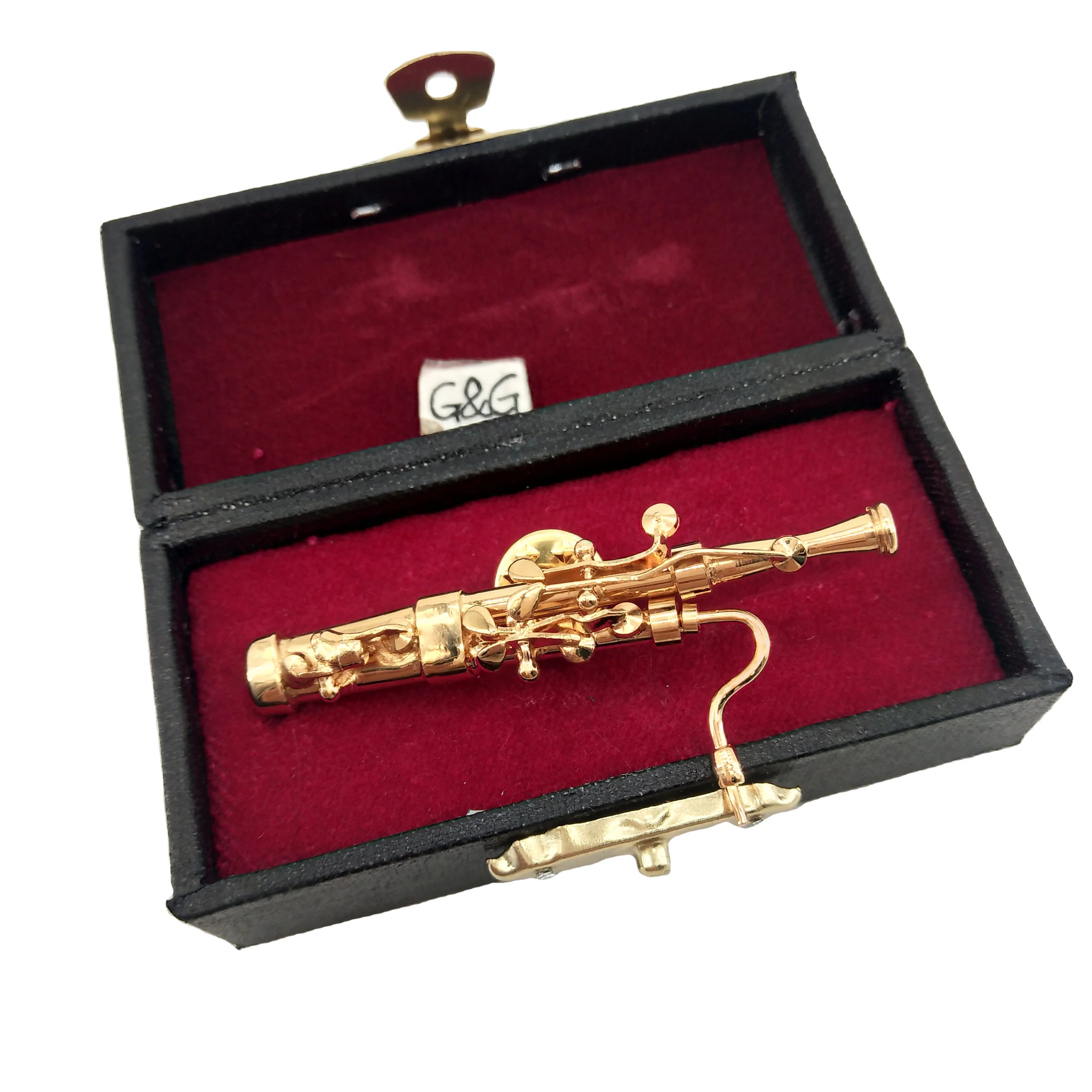 Wholesale Mini Bassoon Pins Pure Copper Plated 24K Gold Designer Brooches Safety Pin Brooch