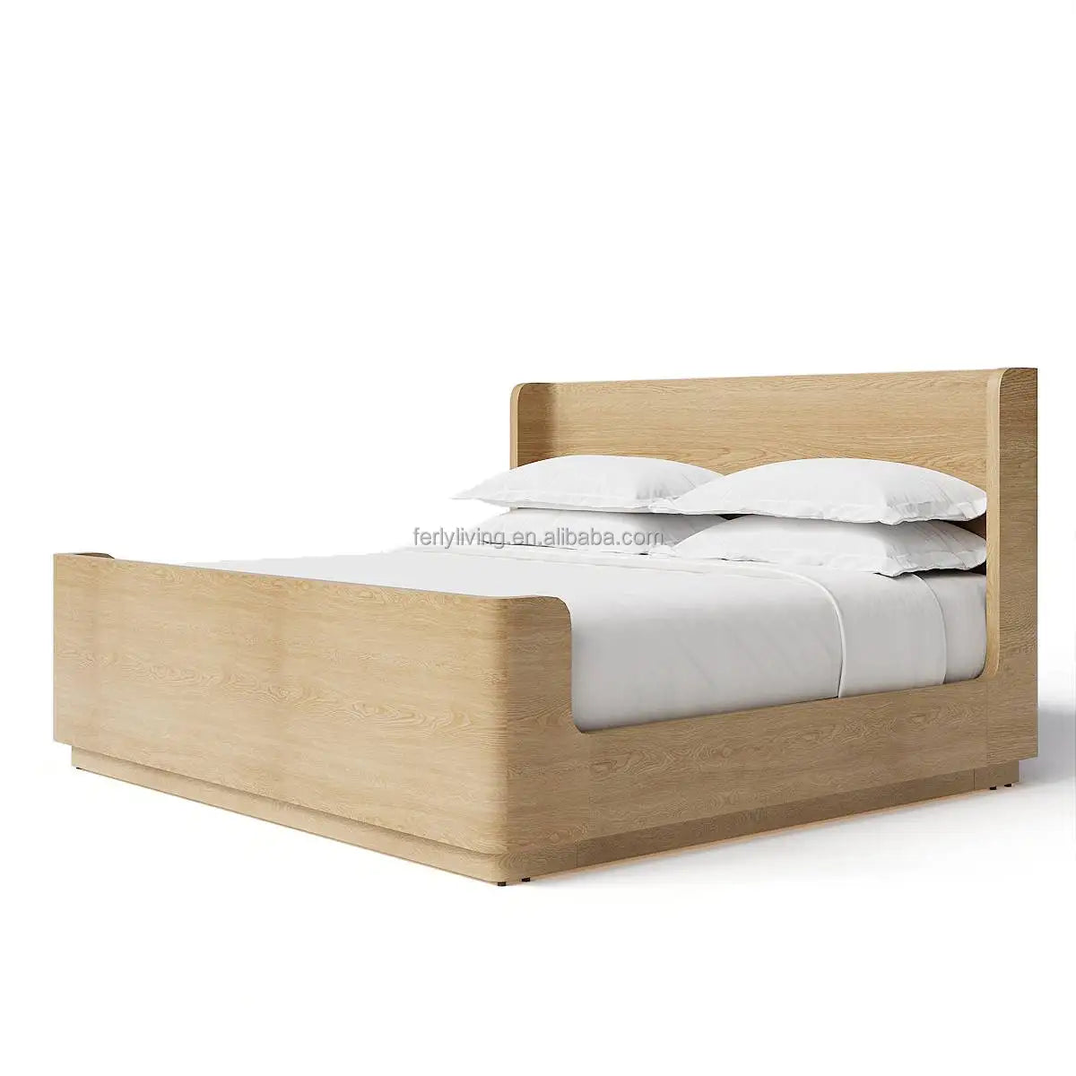 FERLY Home Furniture Customized Queen King Size Oak Wood Bed Frame Wide White Bed Bedroom Bed MegaBDM