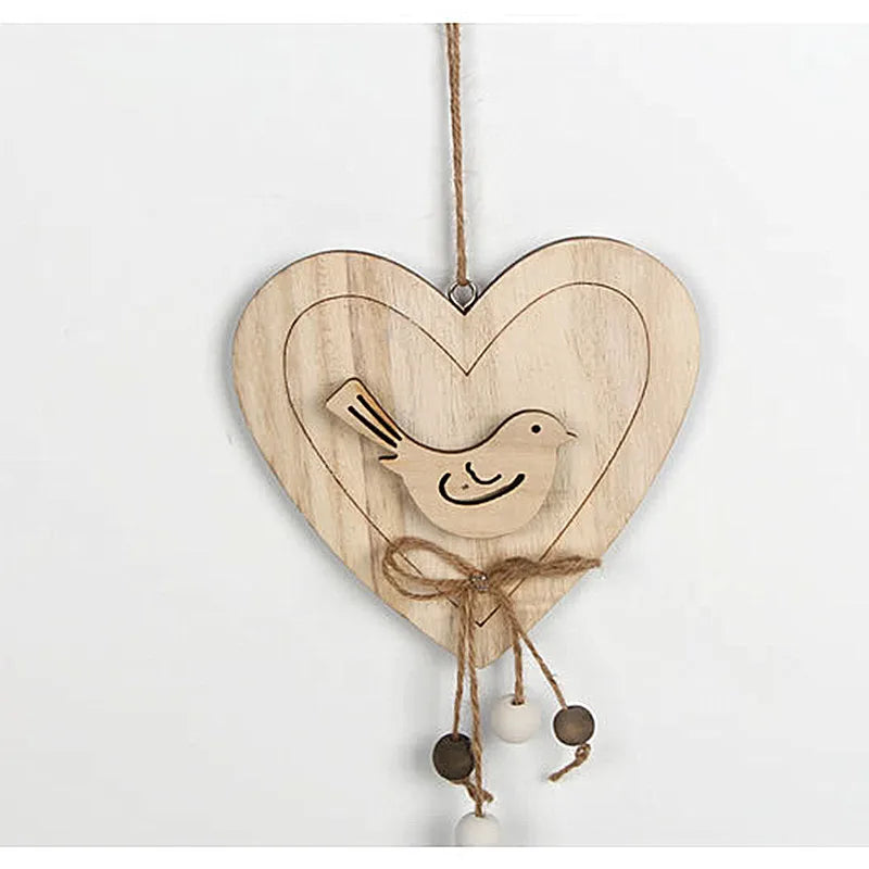 Creative Eco-Friendly Pine Wood Through-Carved Heart-Shaped Animal Pendant 8cm/15cm Safe Wall Hanging Love Theme Decoration