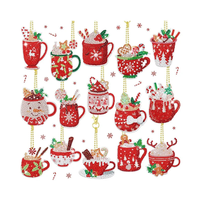 Hot Sale 15 Pieces Cute 5D DIY Christmas Diamond Painting Keychainfor Kids Christmas DIY Crafts Family Decor