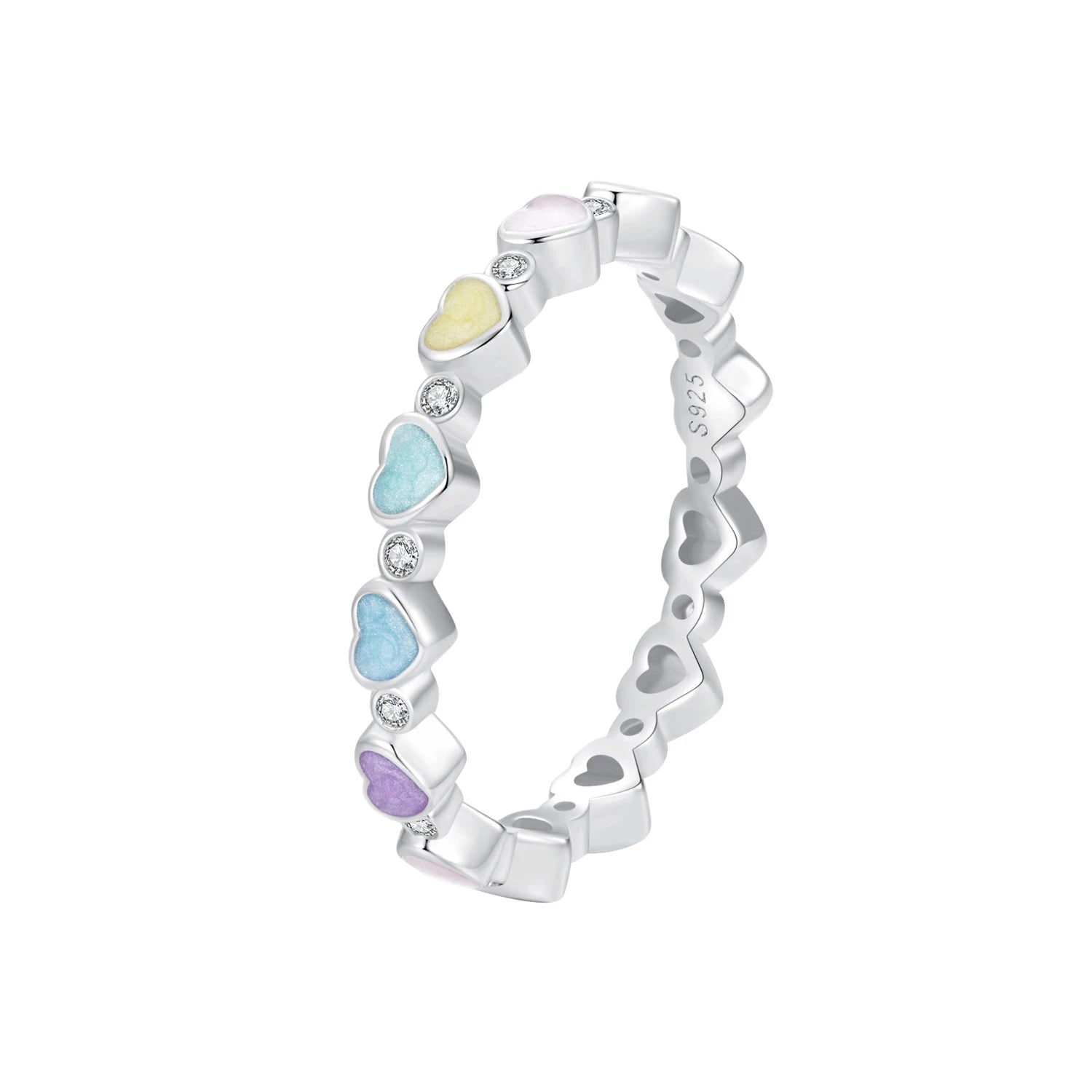 925 Sterling Silver Colorful Heart Ring Lucky Romantic Rings for Women Wedding Jewelry Party Gift SCR995