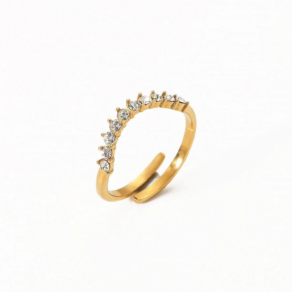Latest Dainty Titanium Steel Thick Finger Open Ring White Cubic Zircon Paved Tarnish Free Rings for Women