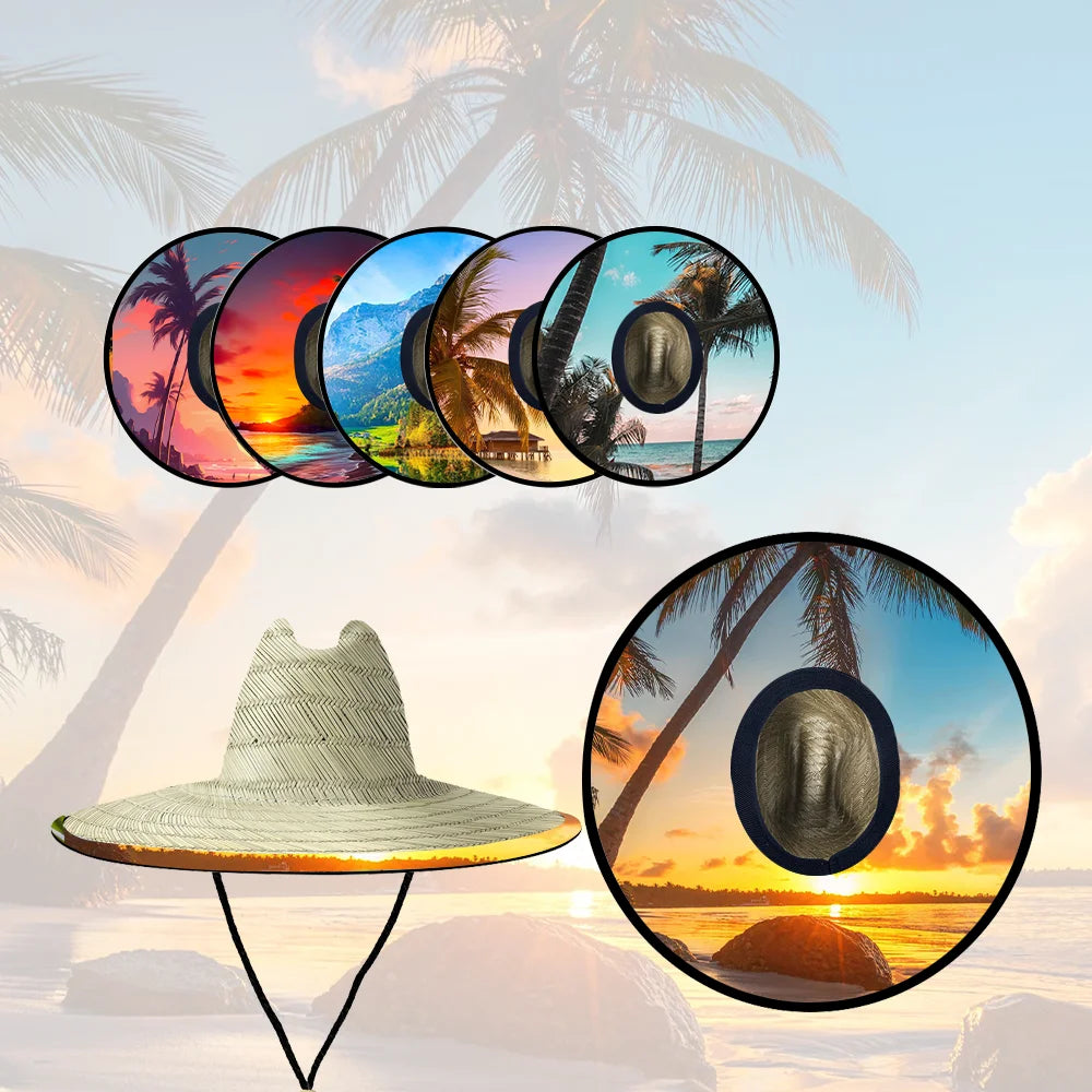 Wholesale New Spring Summer Natural Grass Unisex Summer Outdoor Wide Brim Surfing Lifeguard Straw Hat With Logo
