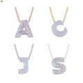 Men's and Women's Alphabet Letters Necklace with Synthetic White Fire Opal 925 Silver Chain Gold Plated Gift