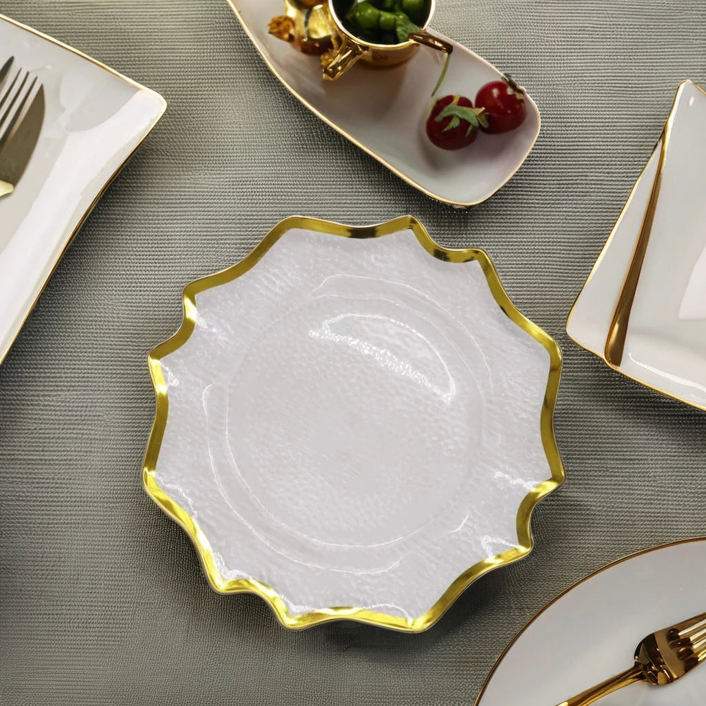 13 Inch Gold Rim Luxury Dining Clear Plastic Luxury  Plate Nordic Wedding Hotel Party