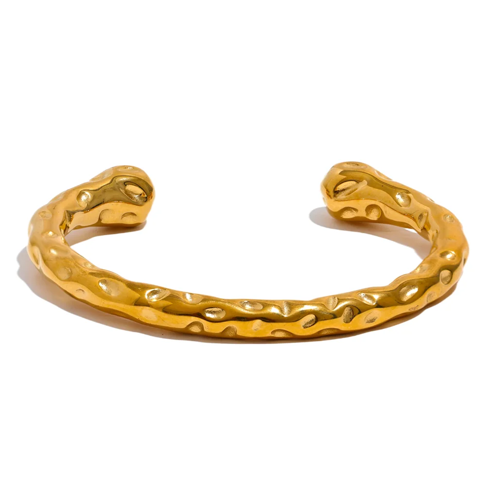 JINYOU 191 Waterproof 316 Stainless Steel Metal Geometric Open Cuff Bracelet Bangle Statement Gold Color Texture Vintage Jewelry
