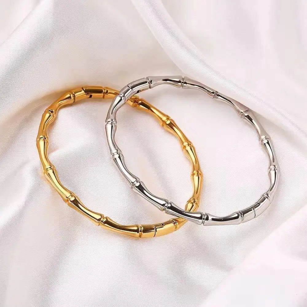 Women's Fashion Gold-Plated Stainless Steel Bracelet Bamboo-Shaped Bangles