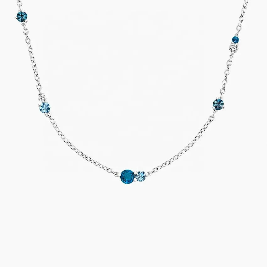 LOZRUNVE 925 Silver Jewelry Custom Wholesale Rainbow Bezel Diamond Charm Necklace Women