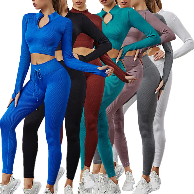 Women's Custom Logo Active Wear 2-Piece Set High Waist Ribbed Workout Yoga Suit Breathable Drawstring Leggings Top Floral