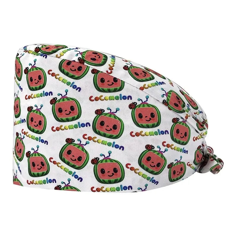 Bouffant Scrub Printed Working Sweatband Adjustable Tie Back Hat for Beautician and Doctor Medical Caps