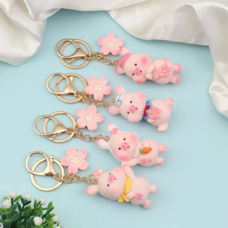 New Arrive Cartoon Cute pink Piggy Car Keychain Creative Keychain