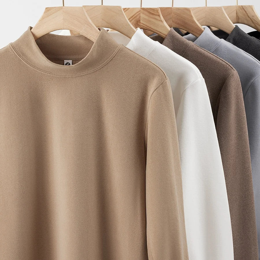 Custom Polyester Spandex Heavy T-shirt Thermal Long Sleeved Shirt for Men Screen DTG Print Long Sleeve Half High Collar T Shirt
