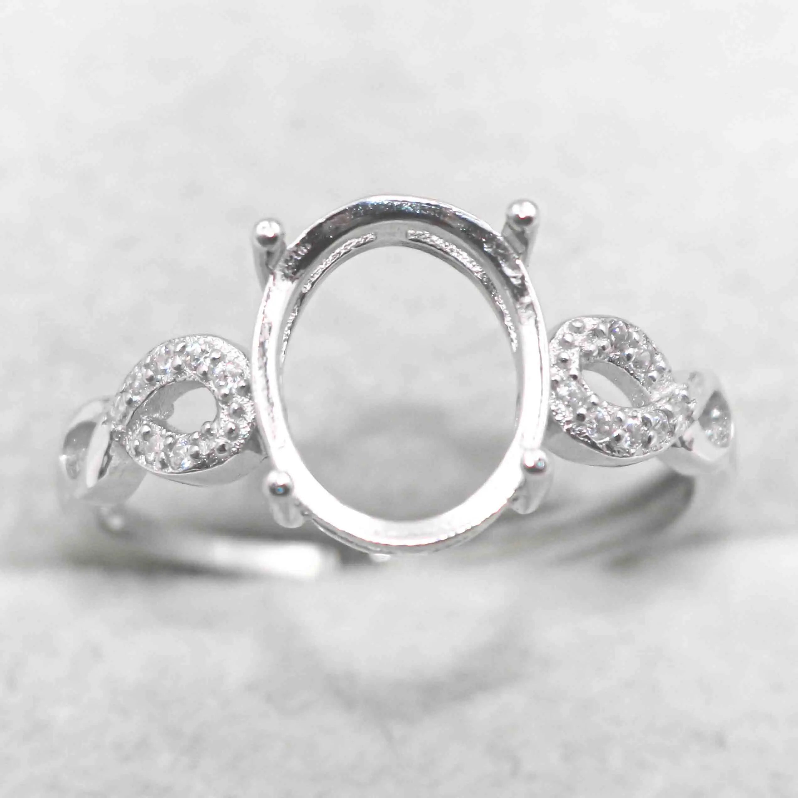 Sterling Silver 9*11mm Semi Mount Ring Empty Frame Blank Support Setting S925 Base Holder Without Center Stone for DIY Inlay