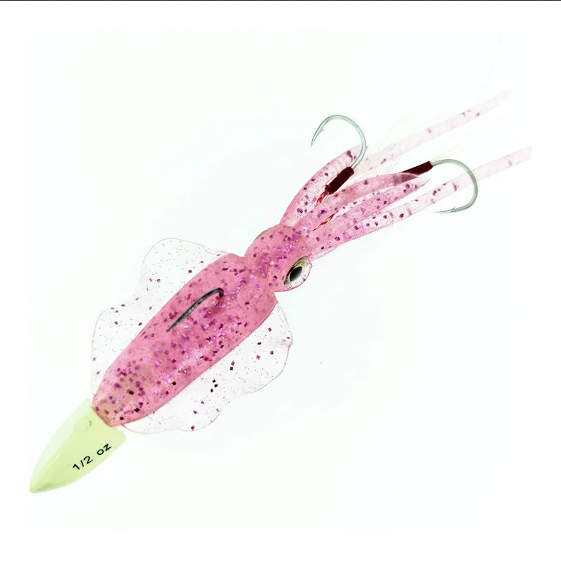 1/2oz 1oz 25g 15cm UV Red Luminous Lead Fish Jig Fishing Lure Slow Jig Metal Spoon Artificial Squid Jig Fishing Lure Bait