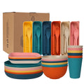Unbreakable Wheat Straw Dinnerware Set Reusable Microwave Safe Plastic Plates Bowls Cups Cutlery For Camping Picnic Party