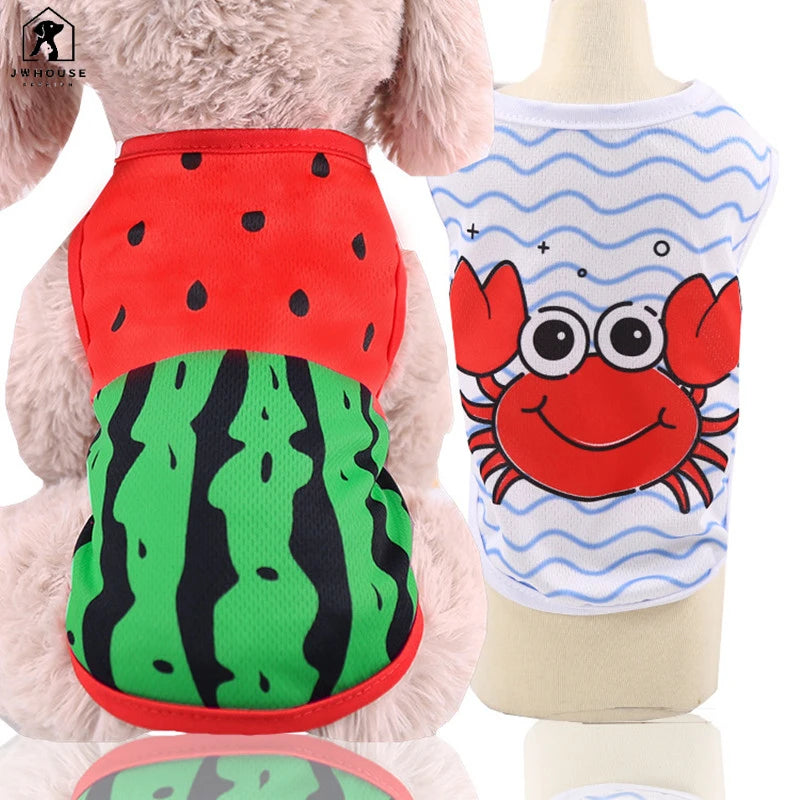 Small Pet Dog Clothes Vest Down Coat Cartoon Cute Chihuahua T-shirt Puppy Yorkshire Terrier Puppy Bull Dog