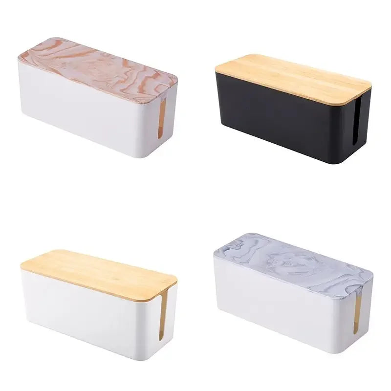 Multifunctional Classic Rectangular Cable Organizer Kit PP Box with Bamboo Cover PC Plastic Storage Case for Socket Organizer