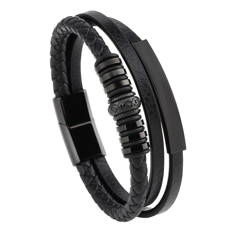 Bangle Bracelet Charms Stainless Steel Cast Pattern Accessories Bracelet Men Leather Cord Gold Bracelets