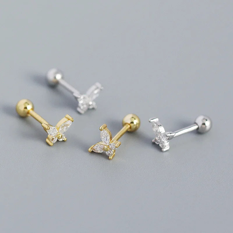 Romantic 925 Sterling Silver Butterfly Spiral Bead Stud Earrings Gold Korean Simple Fashion for Women for Weddings Parties