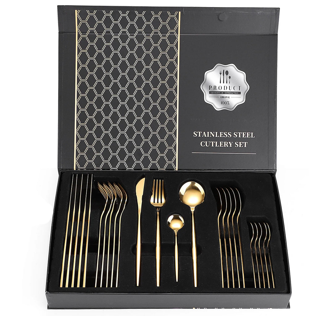 Wholesale 24-Piece Eco-Friendly Hotel Cutlery Set Reusable Flatware with Mirror Polish Stylish Rainbow Metal for Parties