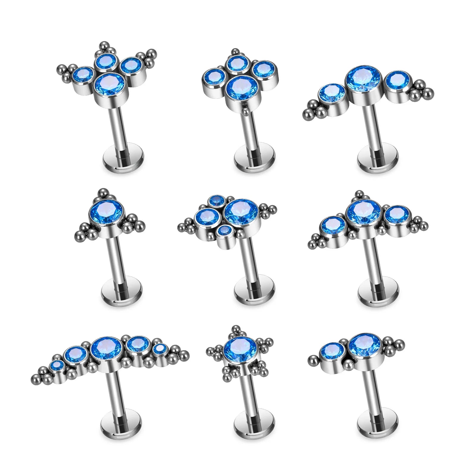 ASTM F136 Titanium 16G Helix Cartilage Earring Stud Zircon Labret Lip Tragus Nose Piercing Gold Plated Blue Crystal Jewelry