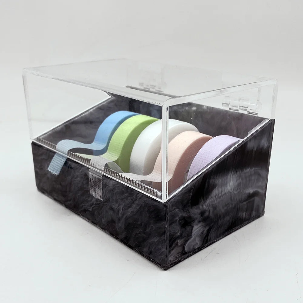 QC Wholesale Marble Pink Grey White Tape Storage Cutter Box Desktop Acrylic Tape Dispenser Tool Holder Eyelash Tape Cutting Box MegaBDM