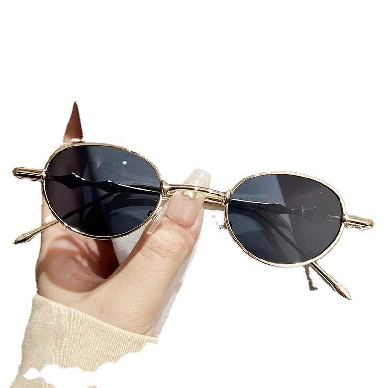 2024 New Korean Oval Anti Blue Light Sunglasses for Men Gold Eyeglass Frames with UV400 Lenses MegaBDM